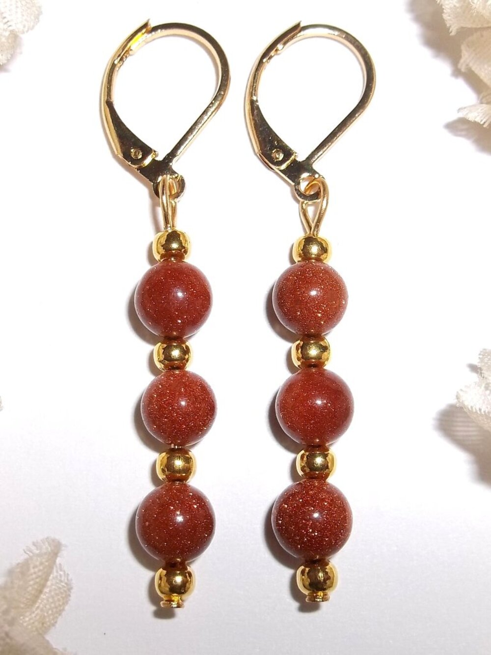 Sunstone Earrings Sandstone Gold Lever Back Gemstone Gem Stone Dangle Drop F4